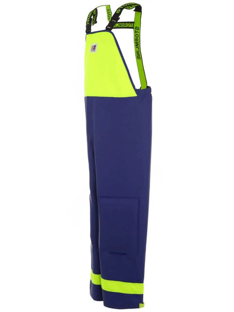 Heavy-Duty Waterproof Bib Pants With Knee Pads And Welded Seams For Fishing, Pressure Washing And Industrial Work, 650gsm PVC Rain Gear, Blue Neon, Size S, side view