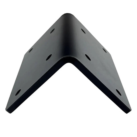 Built Different Rock Solid Heavy Duty L Brackets Black Steel Corner Supports Two Pack For Countertops And Wood Furniture Shelving With Thick 5mm Pro Grade Mounting Hardware, angled view of black L bracket.