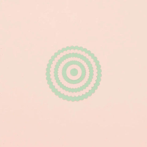 Mini Die Set For Scrapbooking And Card Making - 7 Scalloped Circle Dies, showing concentric circles for easy cut craft essentials