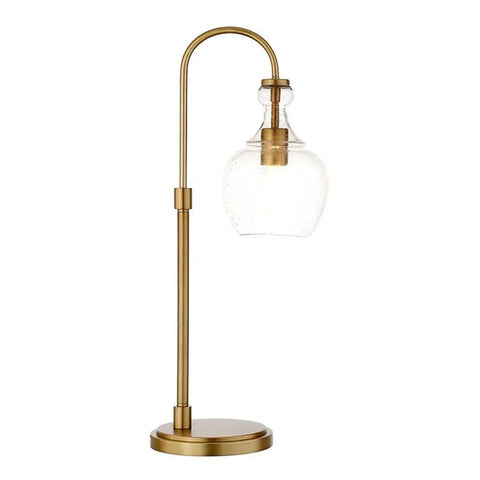 27 Inch Tall Arc Table Lamp With Seeded Glass Shade In Brushed Brass Finish For Home Or Office Desk Reading And Task Lighting Ideal For Nightstands And Side Tables A Classic Yet Modern Accent Lamp For Your Setup