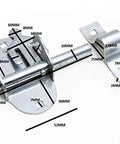 Pack Of Forty Eight Heavy Duty Oval Pad Bolt Door Gate Lock Latch In Zinc Plated Steel with detailed measurements.