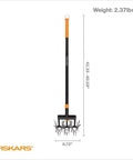 Extendable Go To Garden Tiller Cultivator For Lawn And Garden Beds From Forty To Sixty Inches Lightweight All Steel Telescoping Rotary Hand Tool For Soil Aeration And Seedling Row Cultivation, showing dimensions and weight