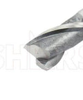 Close-up of a Shars HSS end mill, 7/8 in diameter, 3/4 in length, two-flute center-cut.