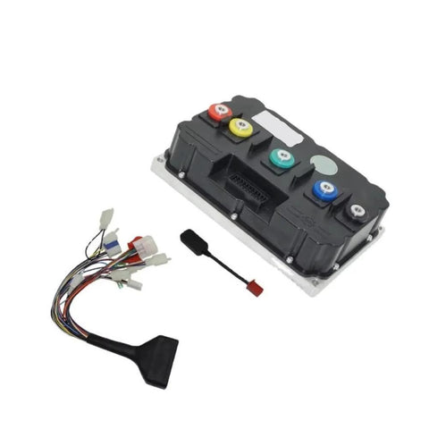Electric motorcycle controller 1000A ND1081000 with regenerative braking; black module, terminals, and wiring harness