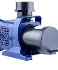 Blue submersible water pump with black motor housing for ponds and fountains.