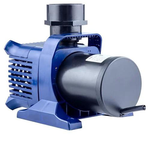 Blue submersible water pump with black motor housing for ponds and fountains.