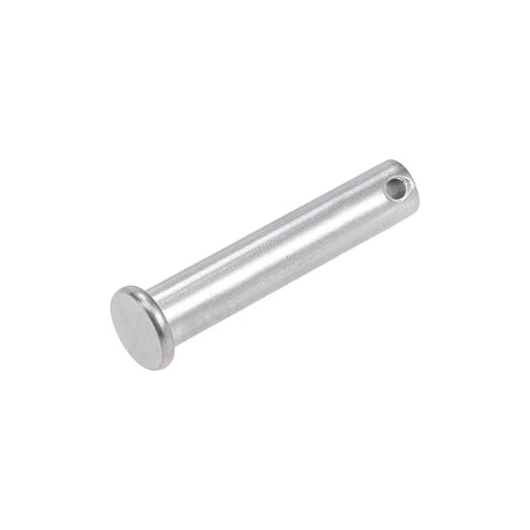 One Hole Clevis Pins 10mm 50mm Flat Head 304 Stainless Steel Link Hinge Pin 4 Pack Beefy Heavy Duty Fasteners For DIY Projects With Smooth Corrosion Resistant Surface And Easy Fit For Automotive Machinery And Farm Use, single pin angled view