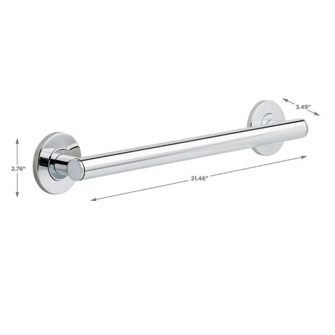 Contemporary 18 Inch Chrome Grab Bar for Bathroom Safety with dimensions shown, built tough to support up to 450 lbs, ideal for shower or toilet.