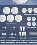 Portable Countertop Dishwasher With 8 Place Settings And 5 Wash Cycles Plug And Play Compact Counter Saver that displays various dishware and utensils layout.