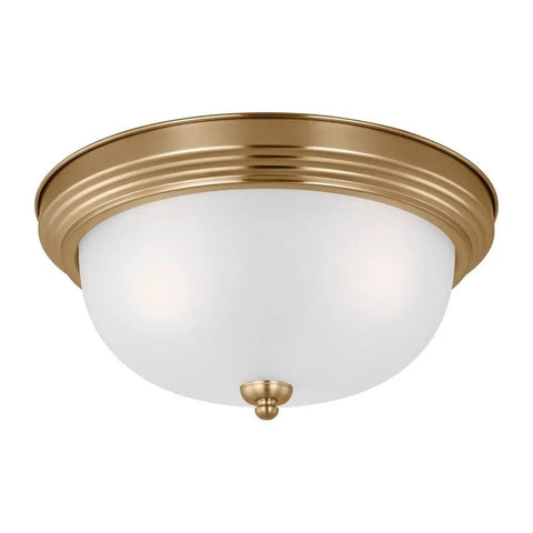 Satin Brass 3 Light Flush Mount Ceiling Light In Geary Style, Dope Look With 14.5 Inch Diameter, 6.5 Inch Height, 180 Total Watts