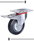 Heavy Duty Retractable Stainless Steel Wheels 4 Pack 75mm 200kg Capacity Swivel Casters for Carts Furniture Chairs with Rubber Brake, single caster close-up.