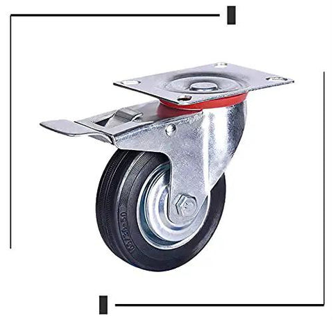 Heavy Duty Retractable Stainless Steel Wheels 4 Pack 75mm 200kg Capacity Swivel Casters for Carts Furniture Chairs with Rubber Brake, single caster close-up.