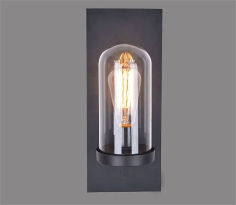 Upgrade Your Home Decor Game With This Killer Vintage Loft Wall Sconce Featuring Rust Resistant Iron Shade And Rock Solid Wood Base Designed For Effortless Bedroom Or Hallway Glow, showcasing a glass lamp in dark frame.