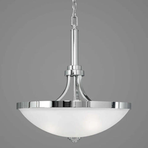 Topsail Three Light Inverted Pendant In Polished Chrome, modern ceiling light fixture with parchment glass shades, easy install