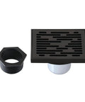 4 Inch Brass Square Grid Shower Drain With Hair Strainer, Oil Rubbed Bronze Finish, components displayed separately