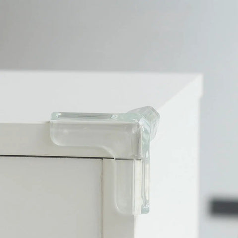 Triangular PVC Corner Protectors Set Of 10 With Corner Brace Design for edges on white desk preventing scratches and injuries