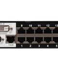 Heavy Hitter 16 Port KVM Over IP Switch With Plug And Play Remote Access Dual Power Redundancy Virtual Media Support And No Sweat Rack Mount Setup For Serious Data Center Crews rear panel with ports and connections.