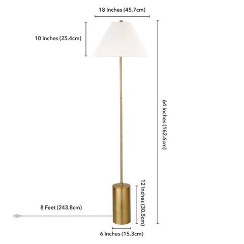 Diagram of 64 Inch Tall Floor Lamp With White Fabric Empire Shade In Brass Finish Modern Tall Lighting For Living Rooms Bedrooms And Offices