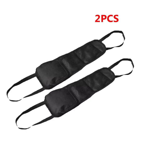 Game Changer Car Seat Side Organizer For Tesla Cybertruck With Dual Mesh Slots And A Secure Zipper Pocket To Keep Your Rig Clean And Banish Cargo Chaos On Daily Drives, showing two black storage straps for easy attachment.