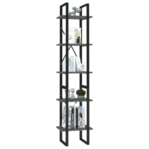 Five Tier Industrial Book Cabinet with metal frame and engineered wood bookshelf for home office storage, modern rustic design