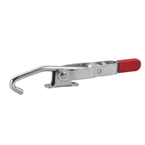 J Hook Toggle Clamp Stainless Steel Heavy Duty Hold Down Clamp for Woodworking with red handle, side view