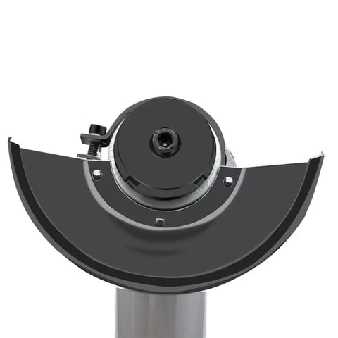 Premium Heavy Duty 5 Inch Pneumatic Angle Grinder With Rock Solid Alloy Guard and knurled handle, top view of alloy guard.