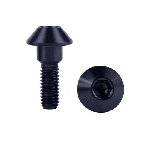 Front and side view of Titanium M6x20mm Allen Head Brake Disc Bolts for Suzuki GSXR and Yamaha R1 R6 YZF 6 Pack Black Finish TC4.
