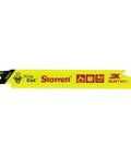 Beefy King Cut Bi-Metal Reciprocating Saw Blade For Fire Rescue And Demolition, bright yellow 6-inch blade with icons, side view