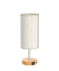 Round Fabric Shade Bedside Lamp With USB Ports And Touch Control 3 Way Dimmable Nightstand Light For Bedroom Living Room Dorm Or Home Office Corded Electric No Battery Fast Charge Phones And Tablets While You Sleep, showing light wood base and cylindrical shade