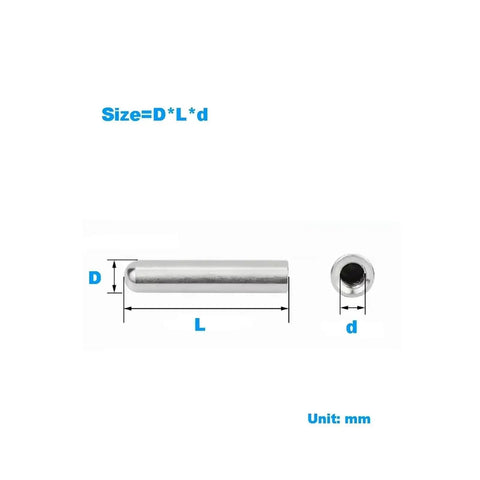304 Stainless Steel Internal Thread Dowel Pin For Precise Machinery Parts And Secure Component Alignment With Round Head Design And Corrosion Resistant Built In Various Sizes From M3 To M6 Plus Lengths Up To 50mm, detailed dimensions visible.