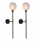 Industrial Gold And Black 1 Light Wall Sconce With Long Arm And Globe Glass Shade Delivers A Lit Glow Modern Wall Mounted Lamp For Bedroom Hallway Clear Glass Set Of 2