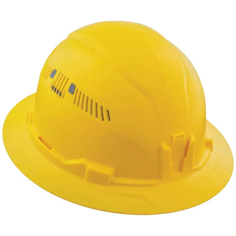 Vented Full Brim Hard Hat With Padded Comfort And Odor Resistant Self Wicking Sweatband For All Day Wear Yellow Safety Helmet