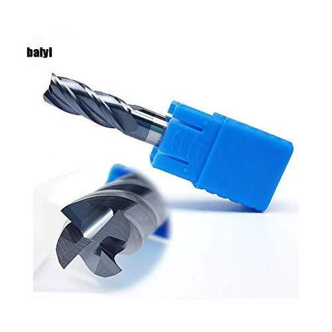 Carbide square end mill bit set, 1/2'' shank, 4-flute, AlTiN coated; blue holder, two pieces visible