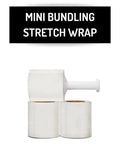 Top Shelf Pre Stretched Clear Plastic Wrap Roll 5 Inch By 1000 Feet Industrial Strength Shrink Film shown with mini bundling stretch wrap.