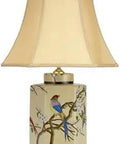 Birds And Flowers Porcelain Jar Lamp With Red Accent, Durable Vitreous Porcelain Body And Smooth Lustrous Finish, 22 Inch Table Lamp