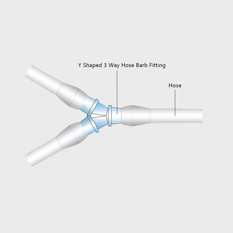 Y-shaped 3-way hose barb fitting, plastic, 1/2 inch size for tubing