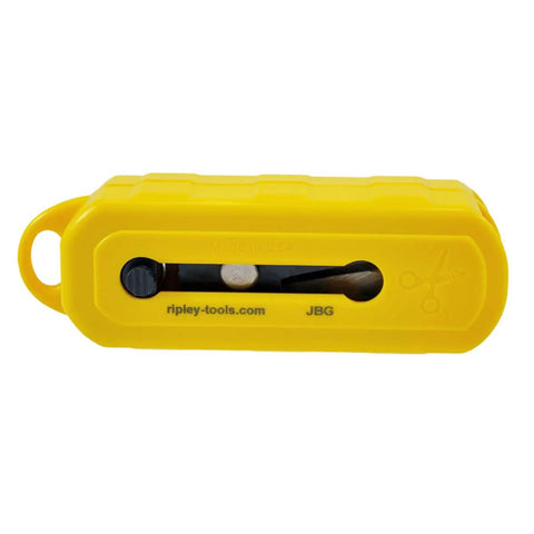FO SNC Fiber Optic Strip And Cut Tool with yellow casing, multifunctional cable cutting and stripping for tech pros.