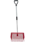 Heavy Duty Red Square Barn Fork With Closely Spaced Tines, Premium Aluminum Handle, Rust Proof Plastic Basket, UV Resistant And BPA Free
