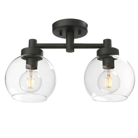 Two Light Globe Glass Ceiling Light Fixtures Semi Flush Mount for Living Room Kitchen Hallway Bathroom Loft Modern Retro Style