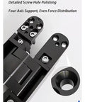 Adjustable 180 Degree Invisible Cross Hinge For Folding Doors Zero Gap Hidden Mechanism showing detailed screw hole polishing and four-axis support.