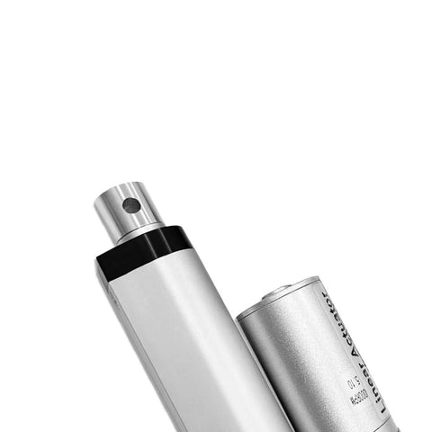 Close-up of Aflle Racing 2-inch stroke 12V silver aluminum electric linear actuator, 225 lb load capacity