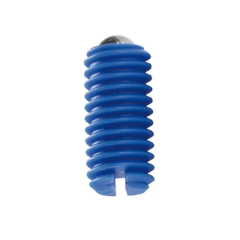 Solid As Rock Nylon Bead Positioning Screw Pack Featuring Slotted Head And Premium Steel Ball Spring Plunger With Slick Blue Coating for quick drop install.