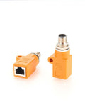 Waterproof M12 To RJ45 Bulkhead Adapter A Code 8 Pin Male To RJ45 Jack Straight Orange for industrial automation.