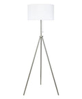 Sturdy Tripod Floor Lamp With Adjustable Height And 100 Percent Metal Body, Linen Drum Shade, Brushed Nickel Finish
