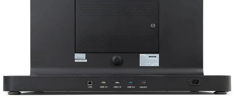 Back view of 32 Inch Interactive Touchscreen Kiosk Featuring Full HD LCD Panel And Built In 5MP Camera with ports for USB and LAN.