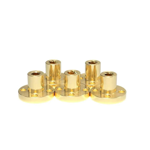 T6 Lead Screw With 6mm Trapezoidal Thread And Premium Brass Nut For Mini Cnc And 3D Printer Builds brass nuts arranged on a white background.