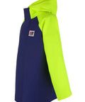 Side view of Heavy Duty Waterproof PVC Rain Jacket With 650GSM Shell Hi Vis Panels And Helmet Compatible Hood Welded Seams For Fishing Offshore Work