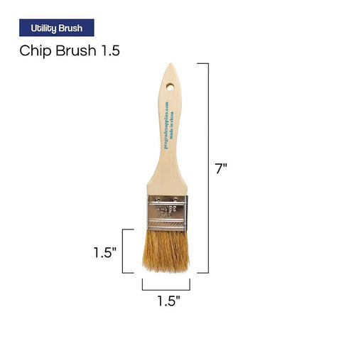 36 Pack One Point Five Inch Chip Paint Brushes With All Natural China Bristles Square Trim And Solid Wood Handles Your Go To Tools For Quick Painting Staining Cleaning Arts And DIY Projects showing labeled dimensions