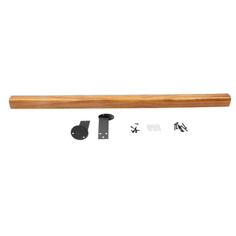 Rock Solid Pine Wood Stair Handrail With Legit Heavy Duty Metal Brackets And Smooth Rounded Corners For Reliable Indoor Wall Mount Support Carrying Groceries Or Packages No Sweat with mounting hardware.