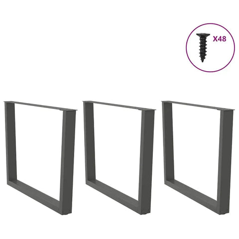 Adjustable Dining Table Legs Pack Of 3 Heavy Duty Powder Coated Steel With Modern Anthracite Finish 100 Cm Height, screws included